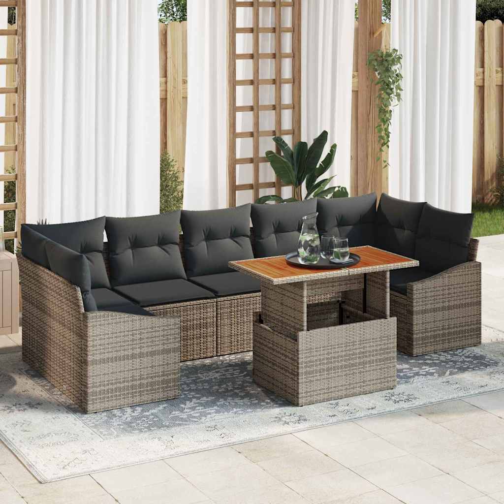 Garten-Sofa-Set mit Kissen mit Speicher 8 pcs Grau
